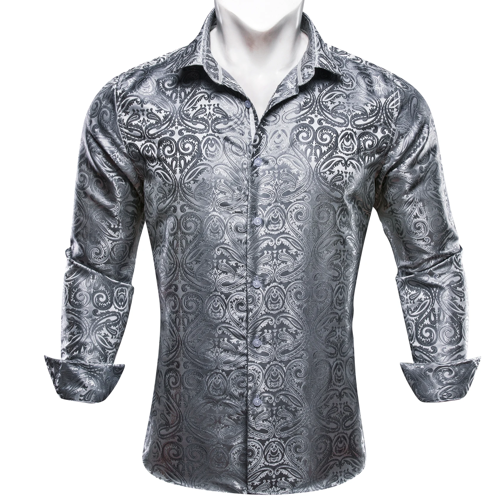 Men's fashionable business casual shirt with paisley jacquard pattern, suitable for casual outings and parties.