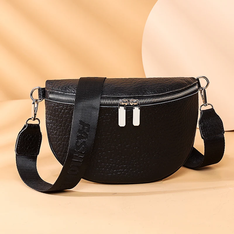 Genuine Leather Women Bag High Quality Cow Leather Handbag Fashion Female bag Shoulder bag Designer Ladies Semicircle Saddle Bag