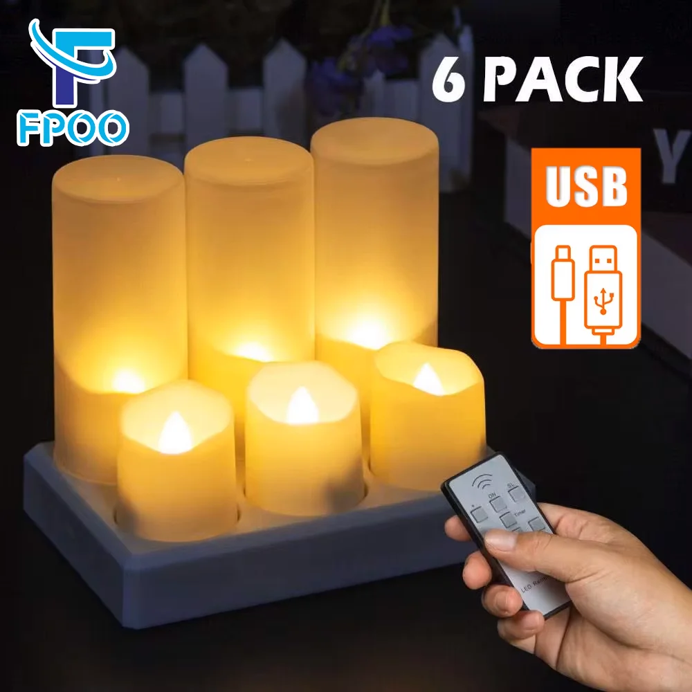 6pcs USB Rechargeable LED Candles With Charger And Timer Remote Flicker Christmas Tealights Home Decoration Electronic Candles 