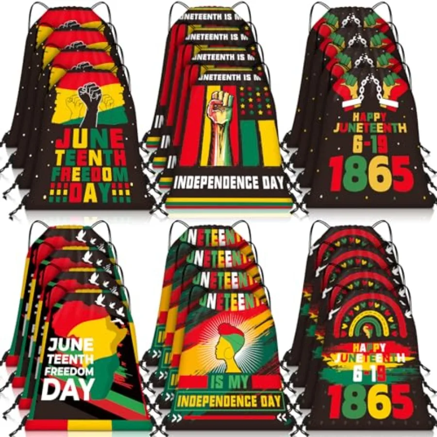 

Набор из 6 черных мешочков на шнурке ко Дню Свободы, Дню Джунтинта, Месяцу черной истории