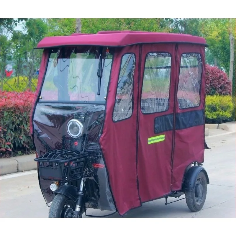 Closed Tarpaulin Motorcycle Electric Tricycle Curtain Thickened Awning Removable Rain Shelter Sunscreen Windproof Safe Secure