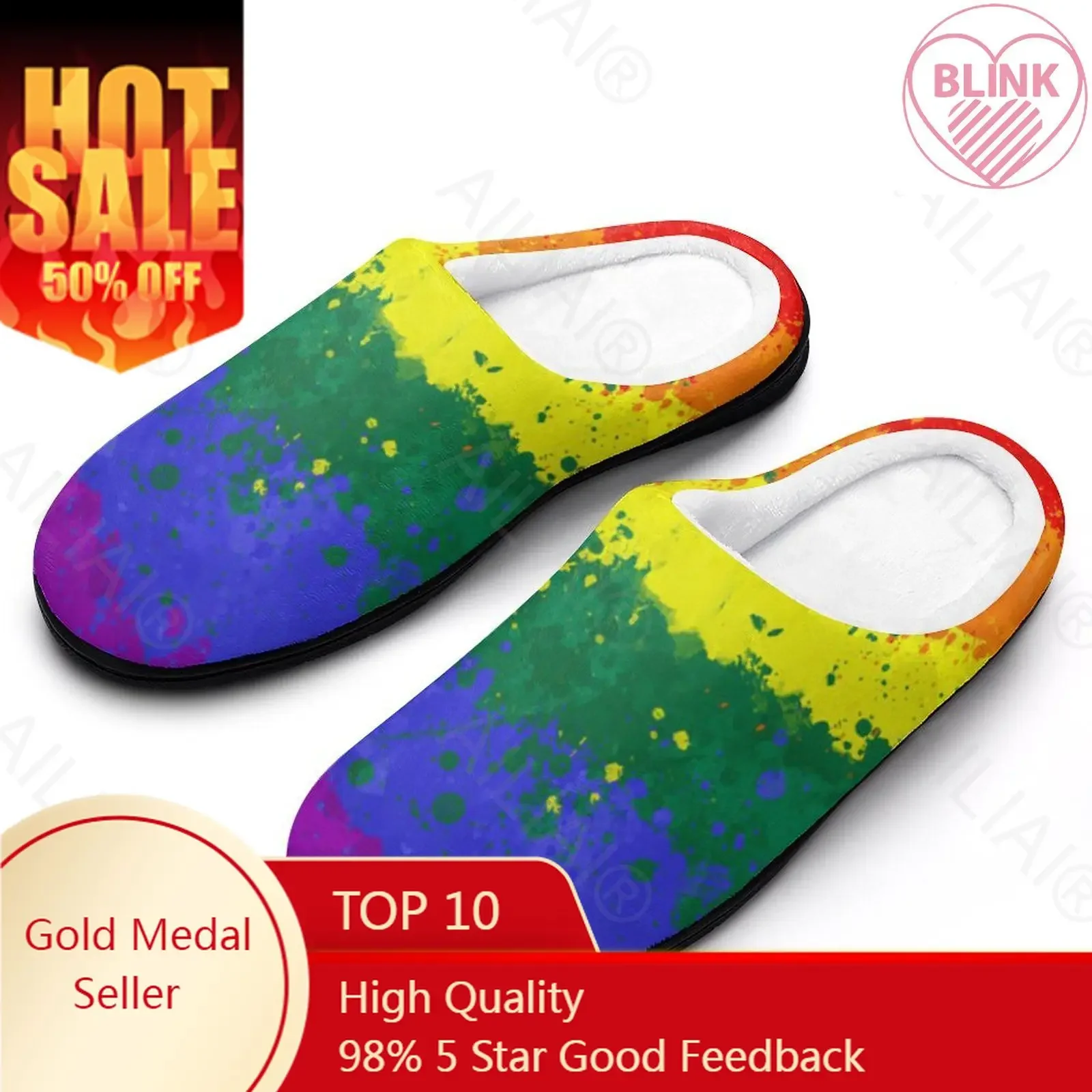 Lgbt Pride Flag 1 Sandals Plush  Casual Keep Warm Shoes Thermal  Mens Womens Slipper HouseCottonHome  Rubber