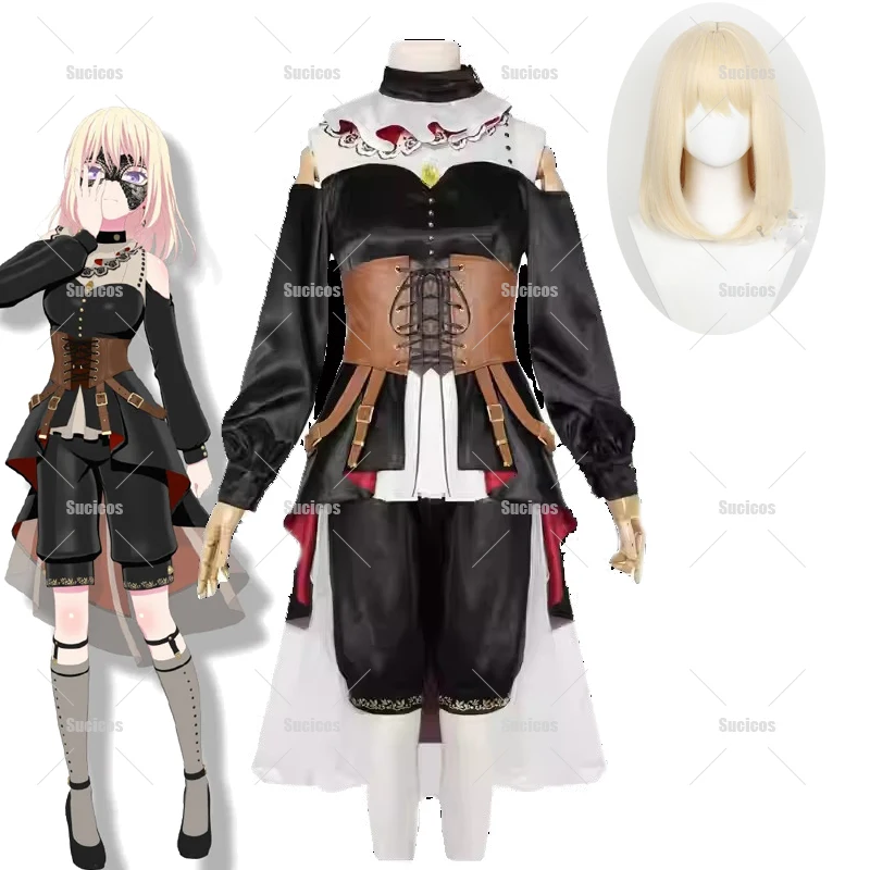 Anime Ave Mujica Misumi Uika Cosplay Costume Wig Earrings Doloris Black Tailcoat Dress Women Girls Carnival Halloween Suit