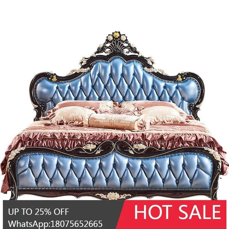 HLZ European Style Solid Wood Bed Bedroom Top Layer Genuine Leather Double  Master Bedroom 1.8 American Style Wedding Bed