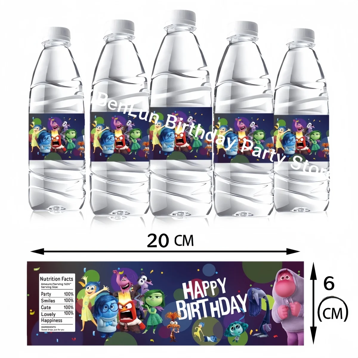 Disney Inside Out Water Bottle Label Birthday Party Decoration Riley Glass Waterproof Sticker Kids Favor Gift DIY Party Supplies