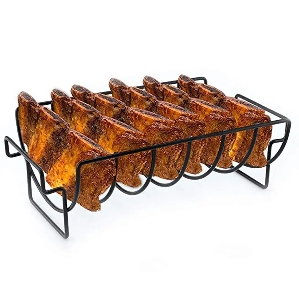 Non-Stick Rib Shelf Stand Barbecue Rib and Roast Rack Stainless Steel Grilling BBQ Chicken Beef Ribs Rack Grilling basket