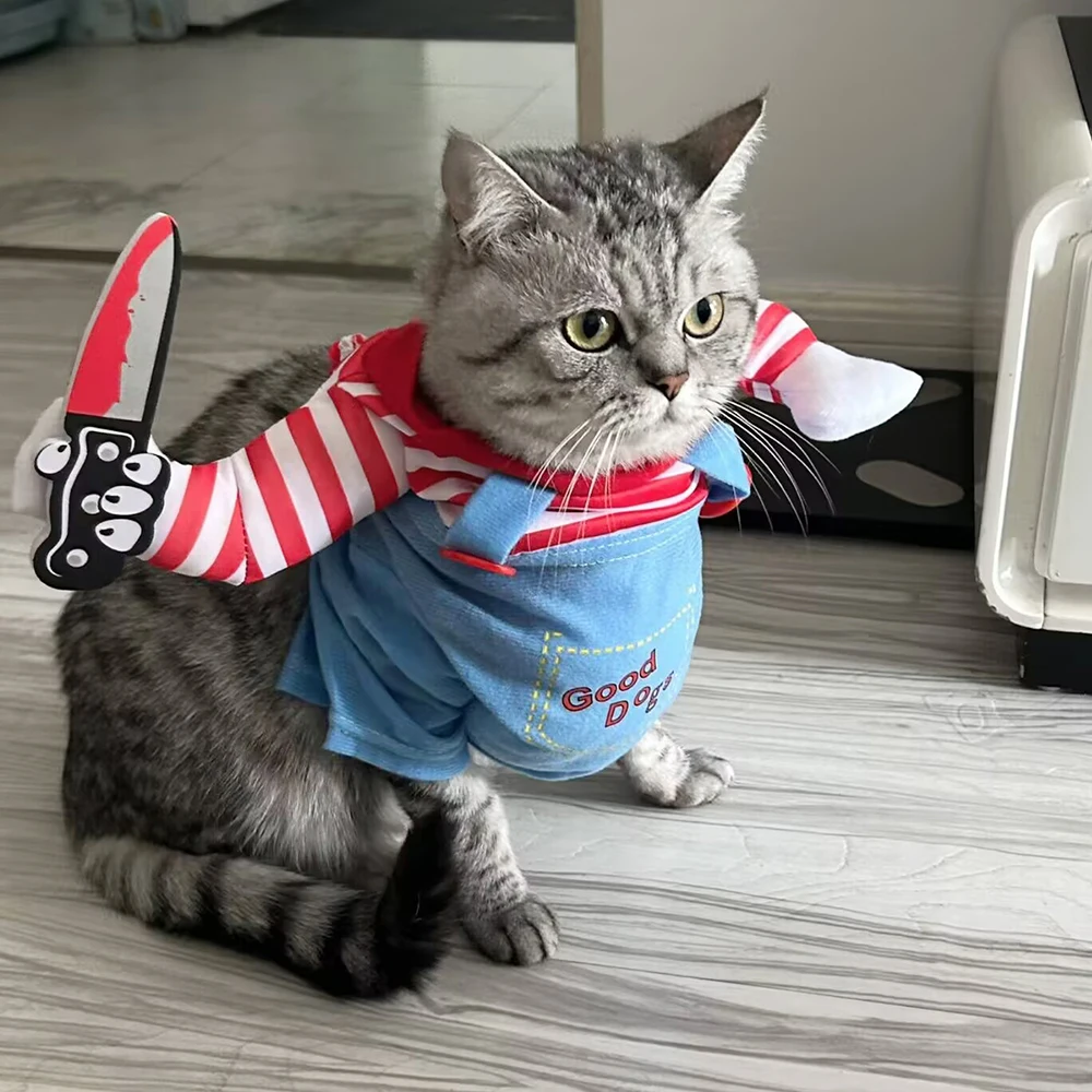 Lustiges Festival-Cosplay-Kostüm für Katzen, niedliches 3D-Design mit gefälschten Armen, Overall, Halloween-Party-Verkleidung für Kätzchen und kleine Hunde – Detail 11