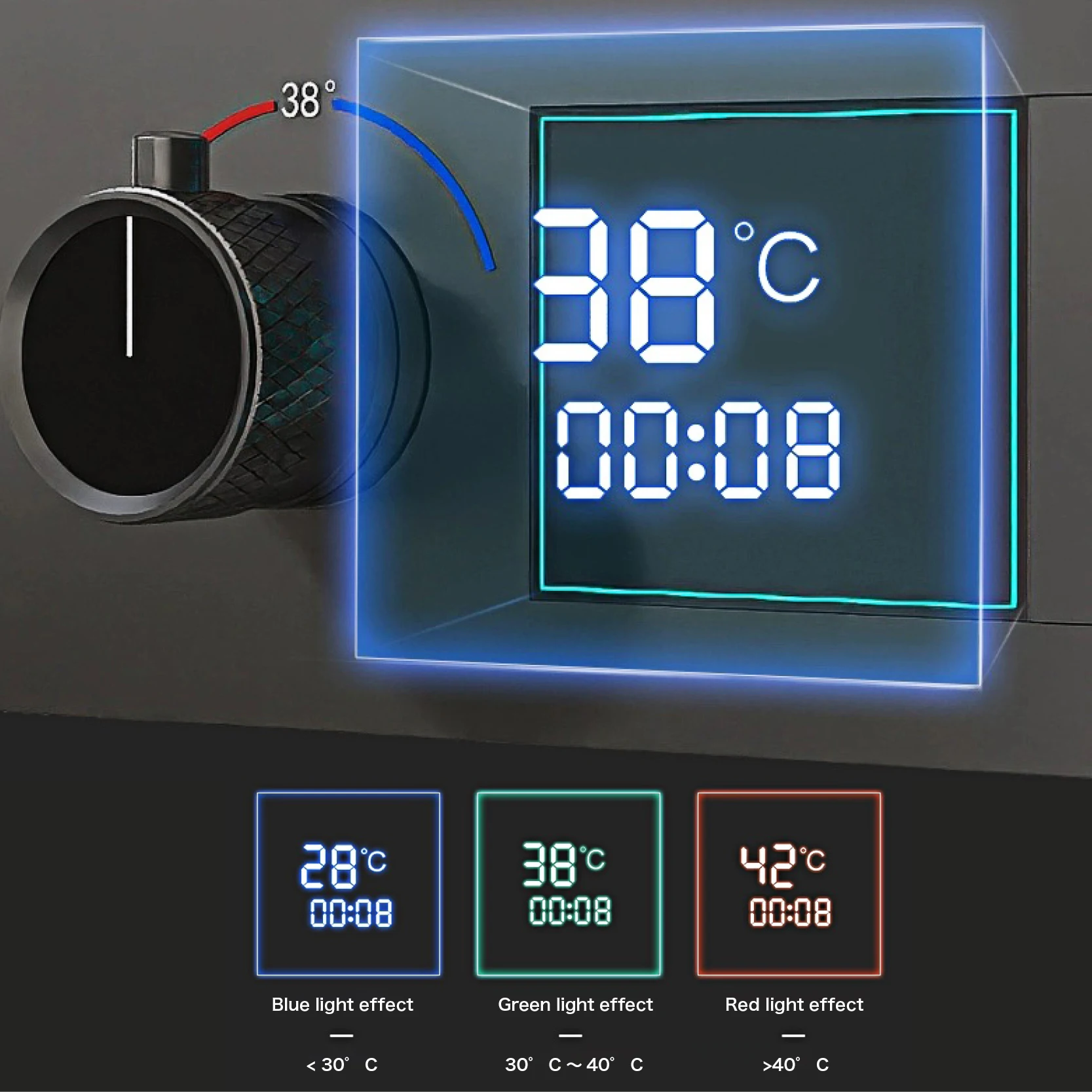 Sistema de ducha de latón de lujo con diseño de techo, pantalla digital LED fría y caliente, baño de temperatura constante, grifo oculto