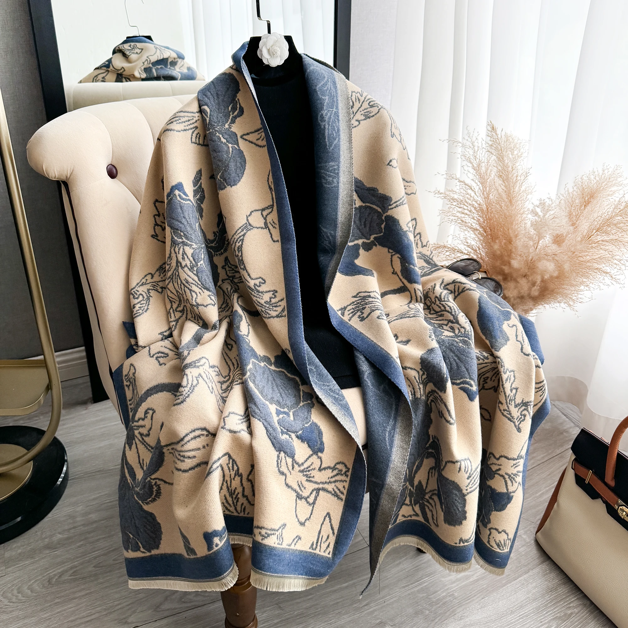 2024 Design Winter Warm Cashmere Shawl Fashion Scarf Women Neckerchief Pashmina Head Scarves Wrap Femal Poncho Echarpe Bandana