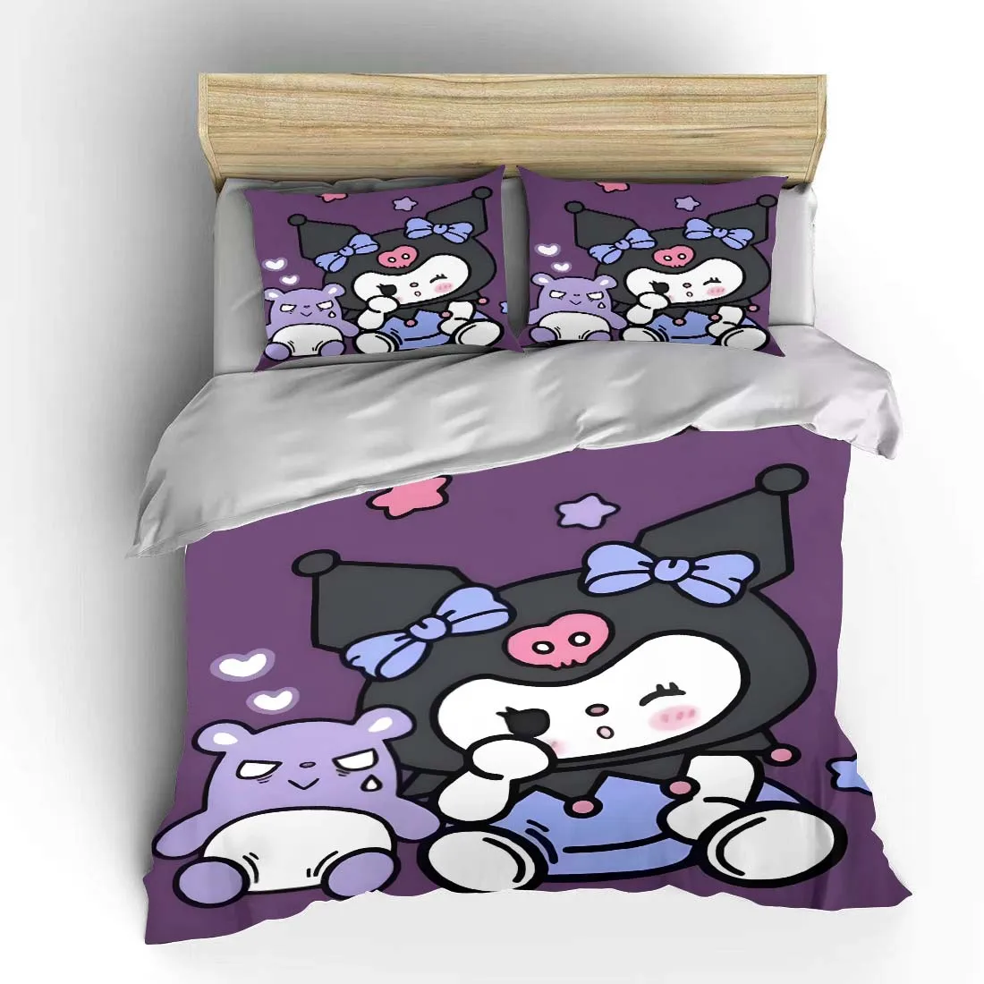 Japanese Sanrio Kuromi Bedding Set Quilt 3 Pieces Duvet Cover Us King Queen twin Size Bedclothes Children Kid Boy Bed Decor Gift