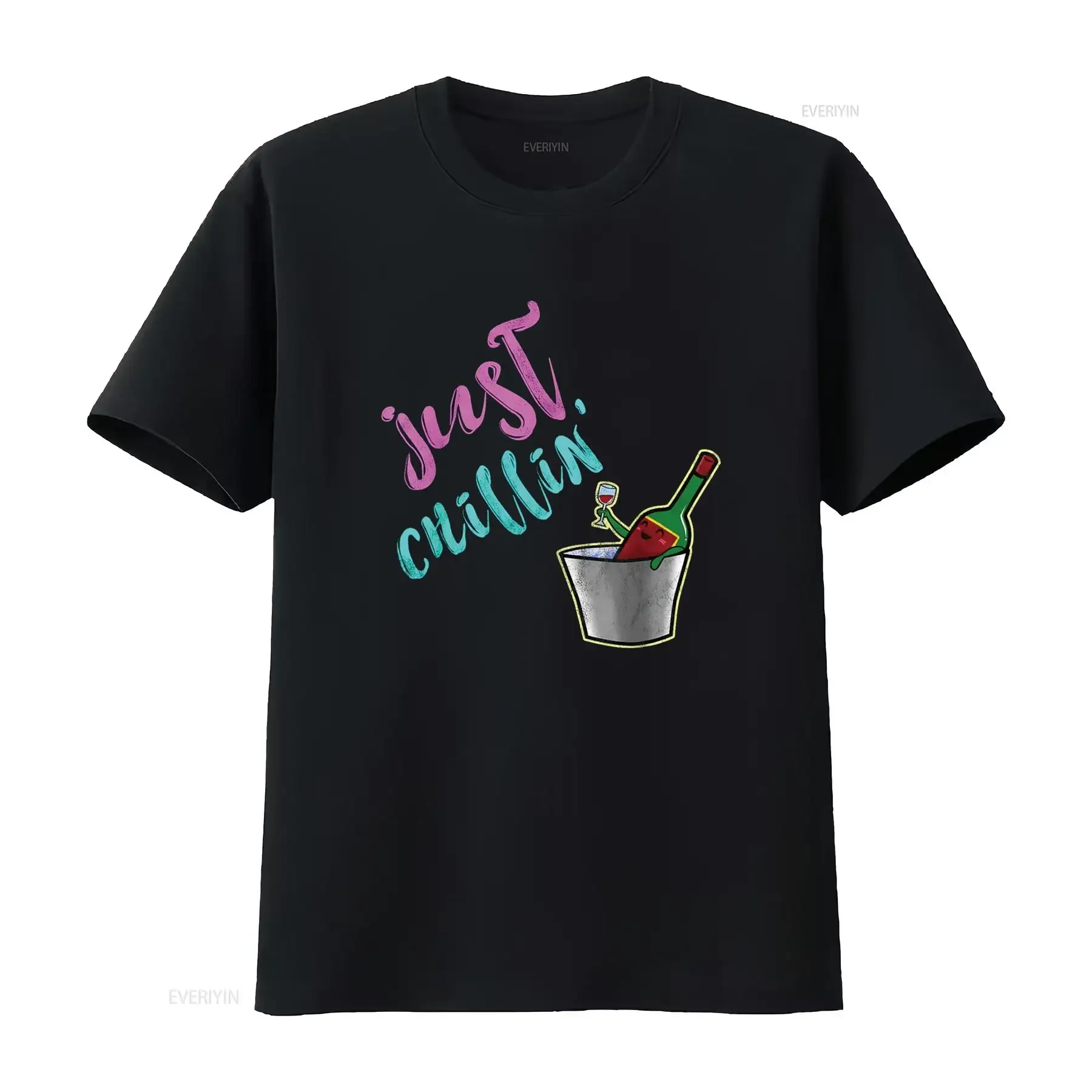 Funny Cute Just Chillin Wine Bottle T Shirt vintage Washed Versatile graphic Comfortable Breathable Unisex Casual streetwear
