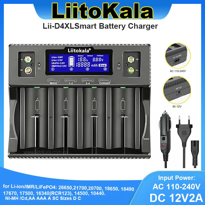 

1-5 шт. зарядное устройство liitokalali-d4xl подходит для аккумуляторов 3,2 В 3,7 В 1,2 В 1,2 В 9 В