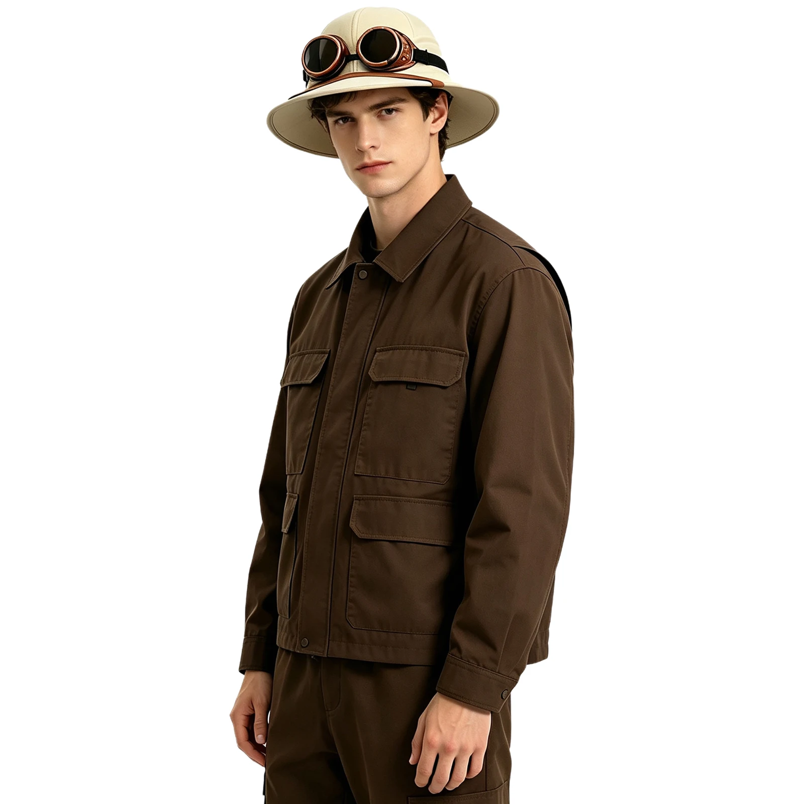Adults Sun Protection Jungle Explorer Hat Cap with Punk Goggles Costume Accessories for Men Women Cosplay Themed Party