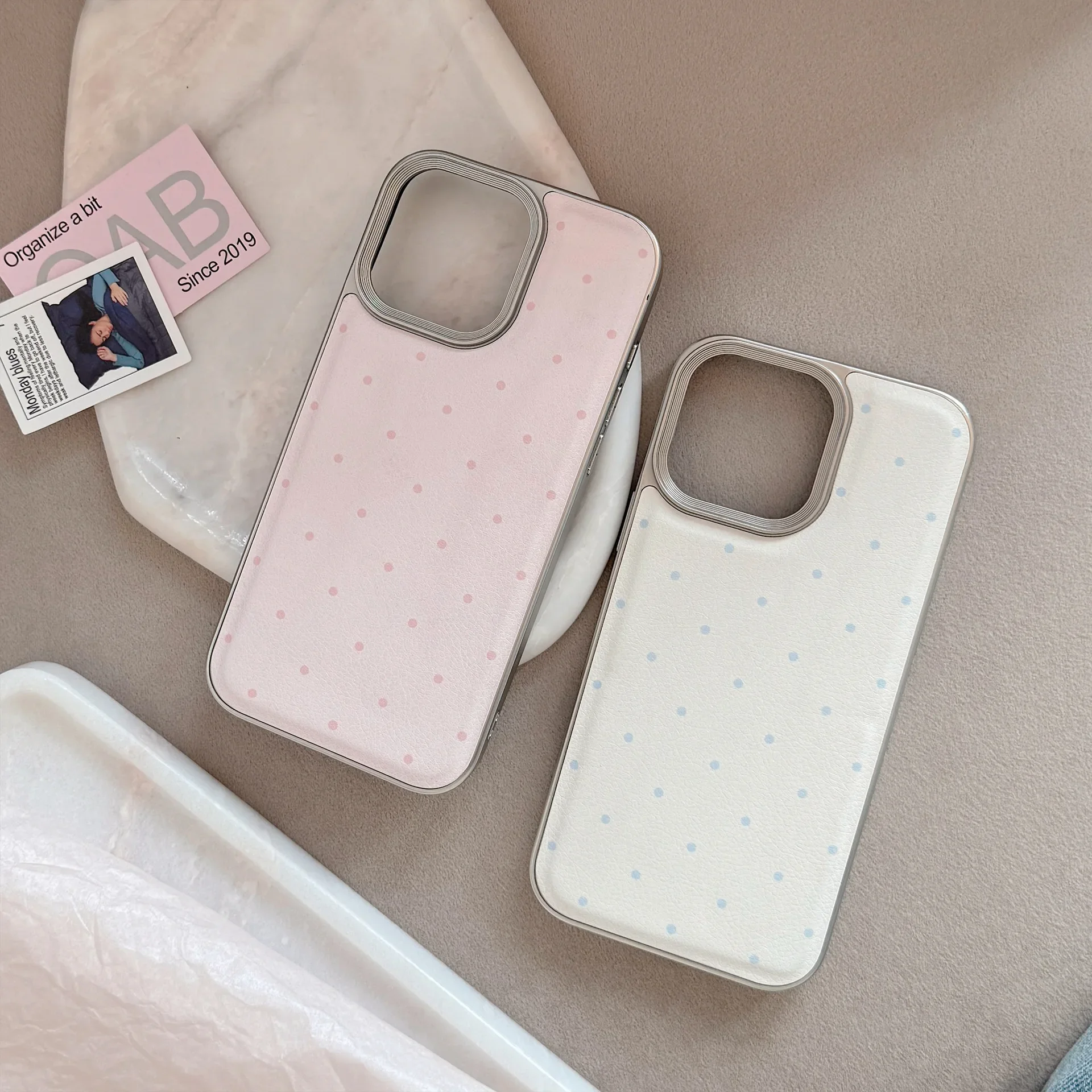 Koreanische Vollbild-Handyhülle mit Polka-Dot-Lederstruktur für Paare, für iPhone 17 Air 16 15 14 13 12 11 Pro Max, stoßfeste Schutzhülle