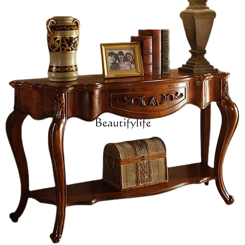 

American entrance table All solid wood entrance cabinet Carved entrance table Wall table European style