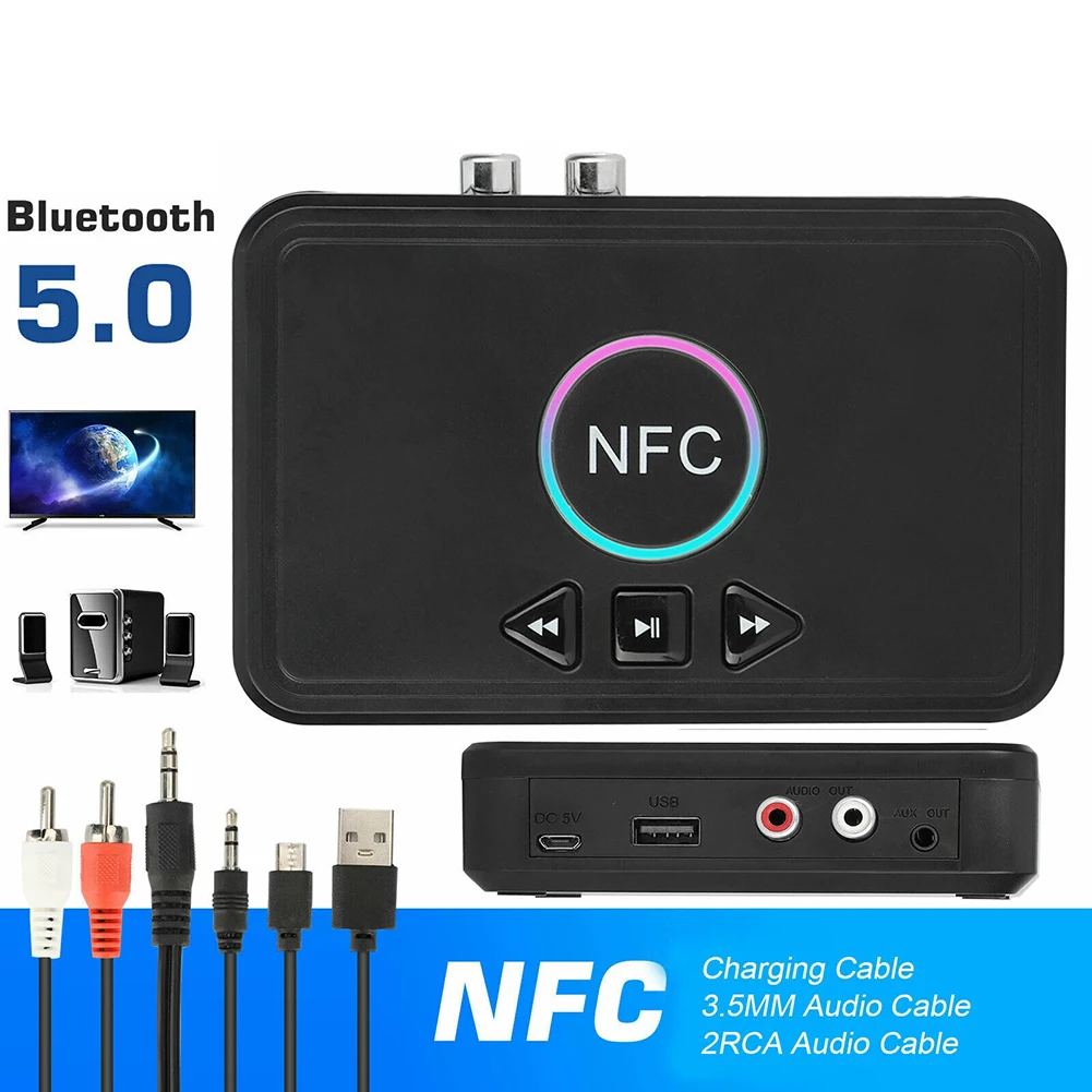 

Bluetooth-compatible 5.0 NFC Receiver 3.5mm Aux 2rca Audio Adapter Supports U Disk Playback For Car Home Stereo Speaker