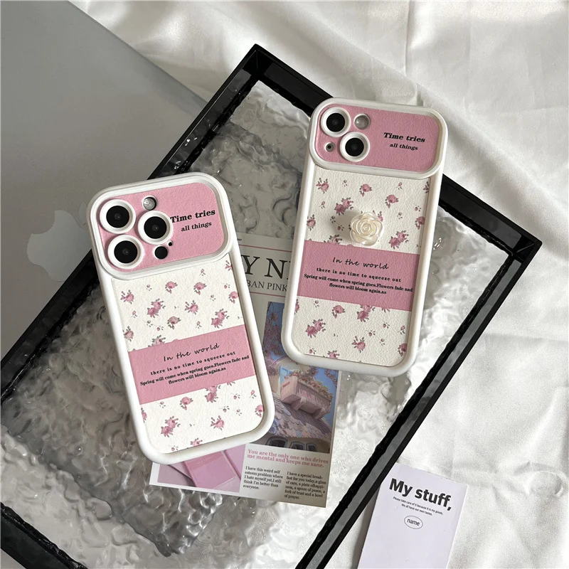 Korean INS Cute 3D Camellia Pink Rose Flowers Case for iPhone 15 14 13 Pro Max 12 Pro Plus shockproof  Soft Silicone Cover image 5