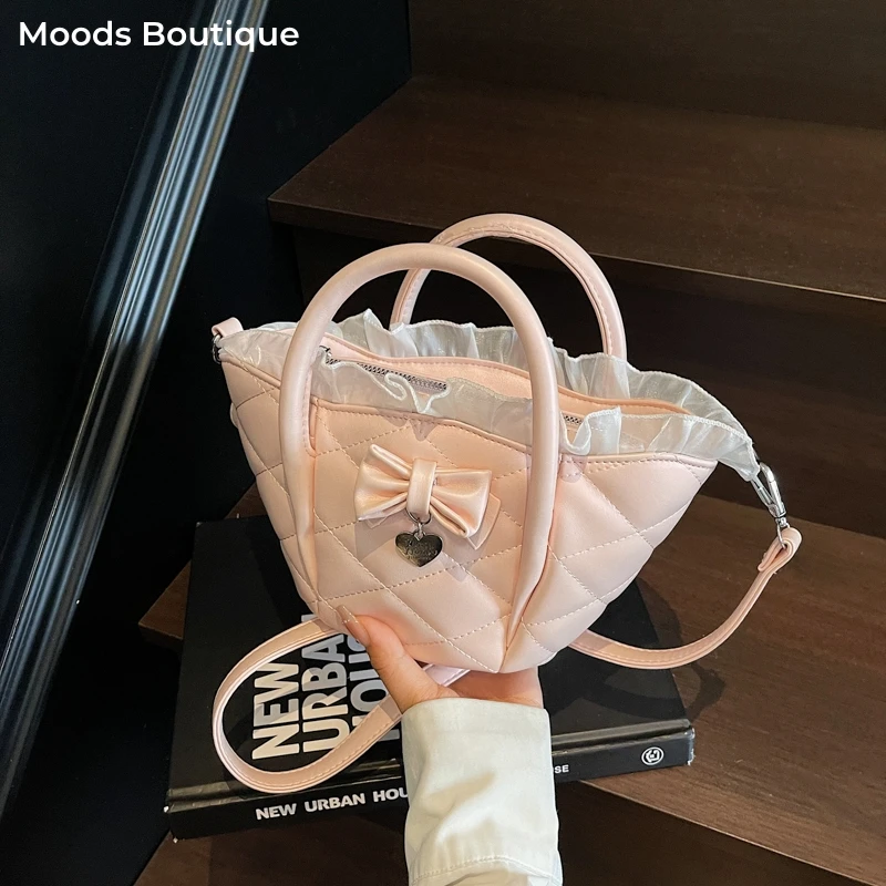 

Chic Style Mini Top-handle Bags For Women Y2K Diamond Lattice Designer Handbags Luxury Shoulder Crossbody Bag With Bowknot Decor