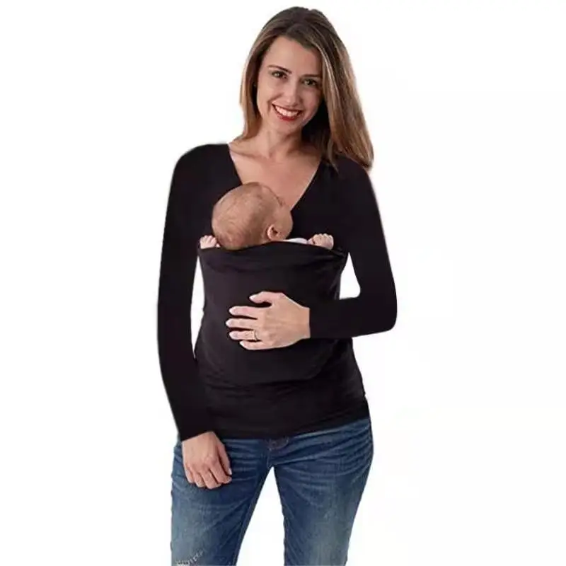 T-shirt à manches longues pour femmes, taille S-3XL féminine, mère kangourou européenne et américaine Vêtements pour femmes