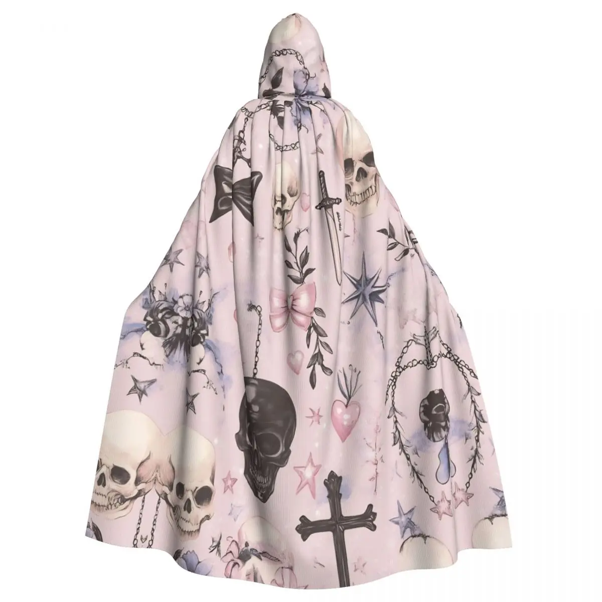 Halloween Gothcore Long Hooded Cloak for Witchy Cross Funny Cape