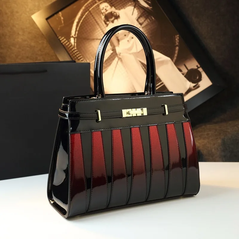 2026 New Fashionable Color-Block Bag, High-End Single Shoulder Crossbody Handbag, Large Capacity, Versatile, Shiny Leather Bag