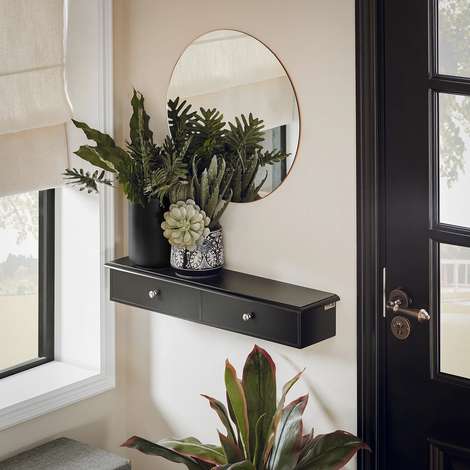 SoBuy FRG43 Wandregal mit 2 Schubladen - Modernes Regal Wand für Flur, Wohnzimmer & Schlafzimmer 64x15x10cm – Detail 9