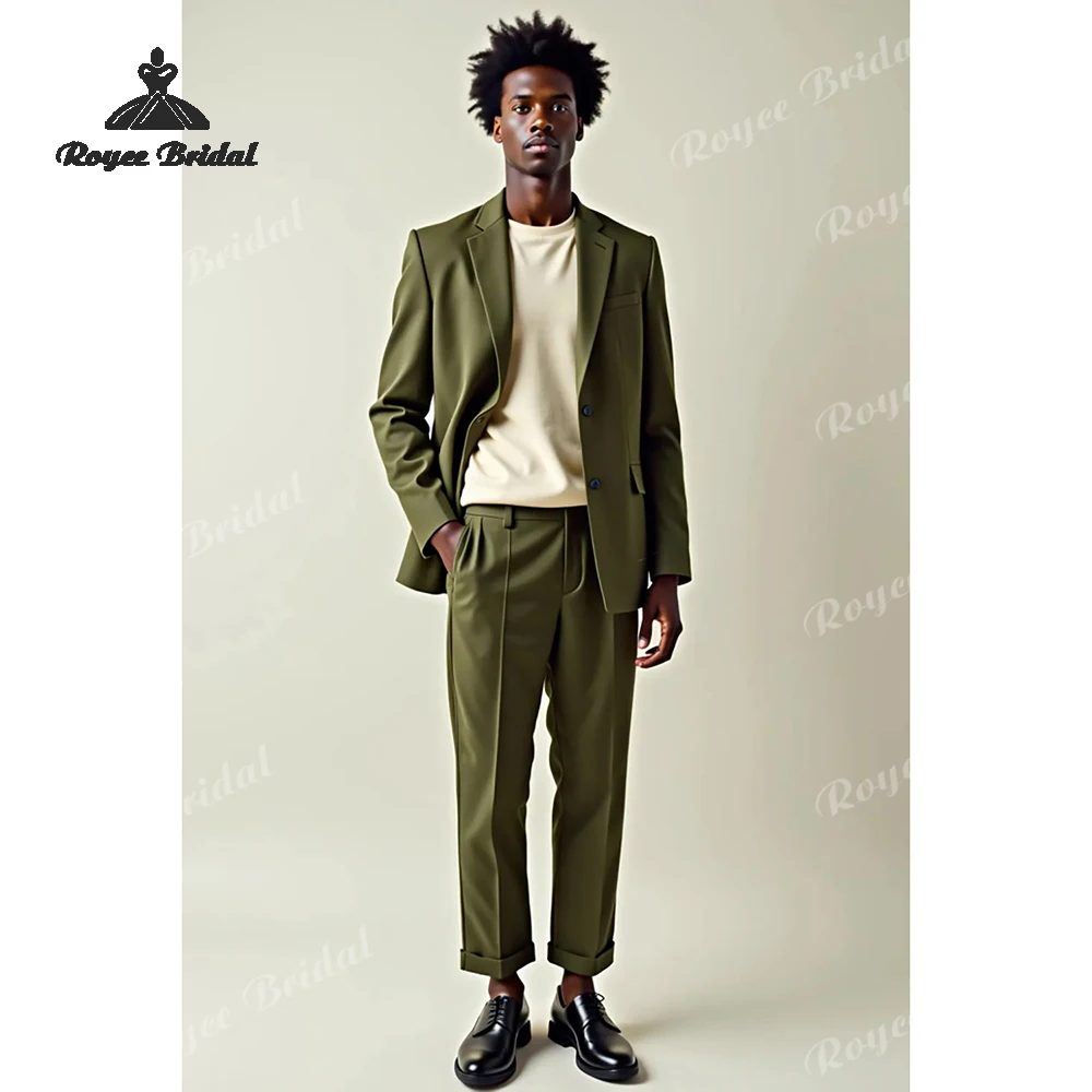 

Темно-зеленый однобортный мужской костюм из двух предметов, свадебный костюм 2026, костюм для выпускного вечера с зубчатыми лацканами, индивидуальный костюм для мужчин