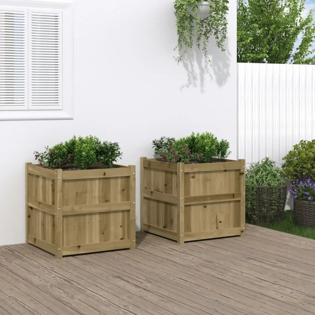 Set of 2 Impregnated Pine Wood Garden Planters - Durable Outdoor Flower Pots