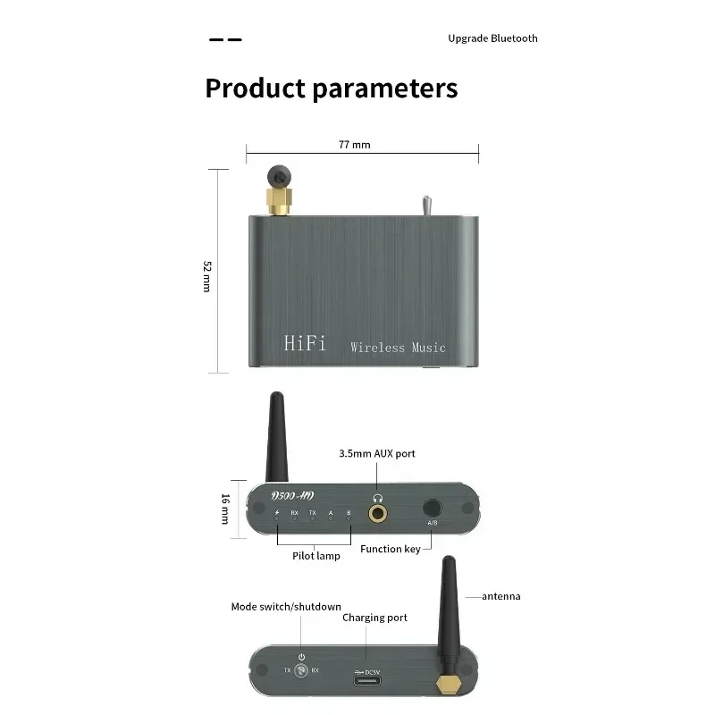 aptX-HD Bluetooth 5.2 Music Receiver HIFI Wireless Audio Adapter with 3.5mm Aux Toslink/Coaxial Output For Amplifer Car