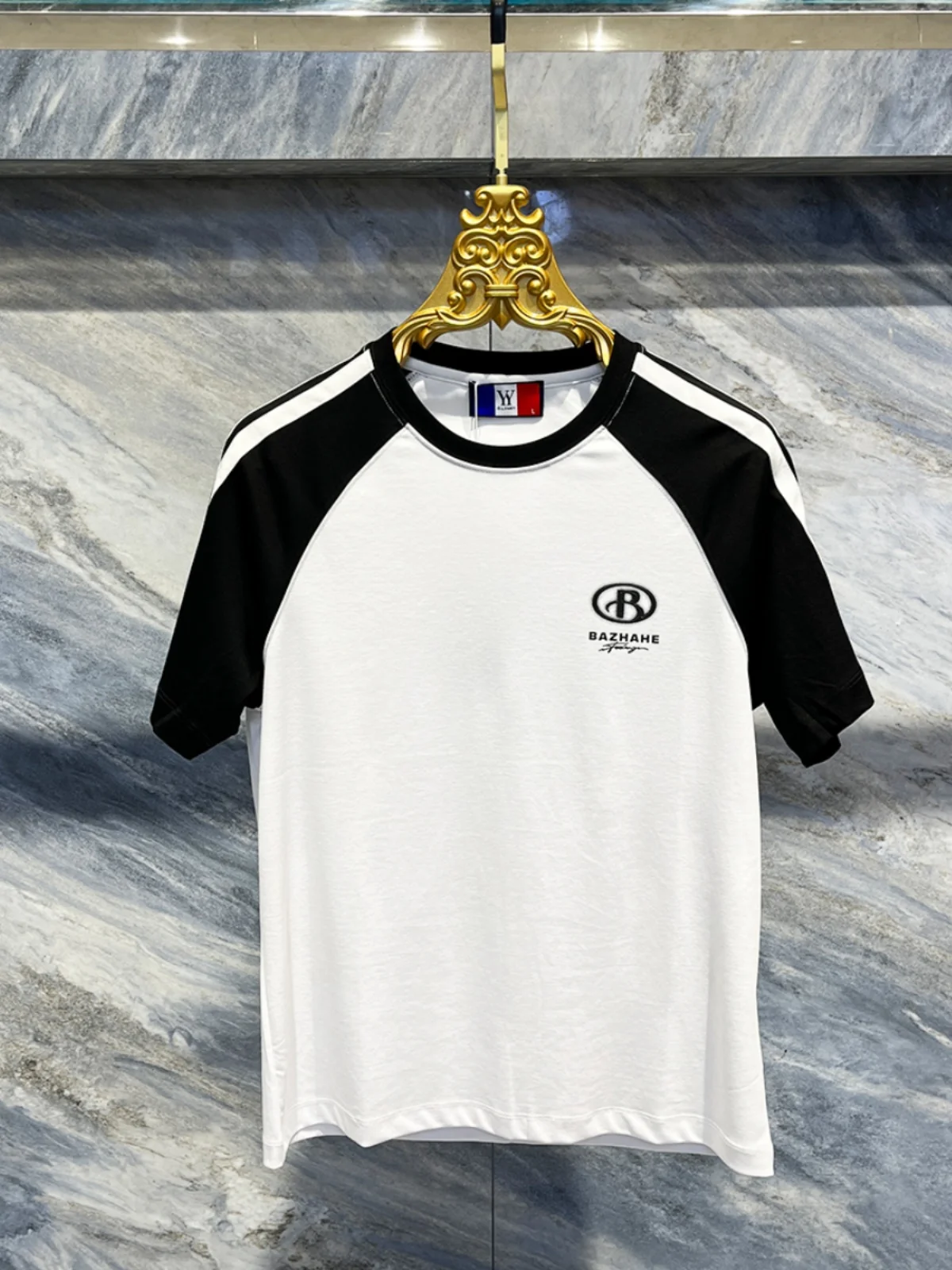 

Casual Summer Men's T-irt round Ne ort Sve Faion Color Blo ular Versatile Leisure Bae f Sve M