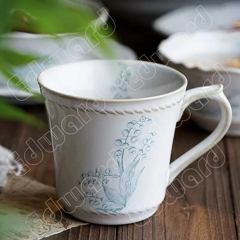 Mug Orchid Pattern Coffee Cup Retro Classic Mugs European Style Milk Cup Household Use Restaurant Ceramic Mugs Living Room Decor