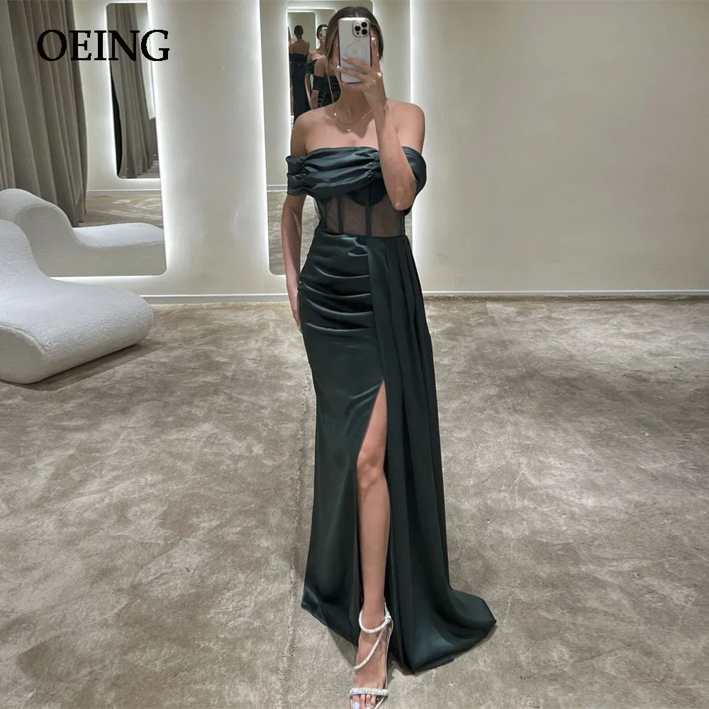 OEING-vestido De Noche De sirena con hombros descubiertos, prenda elegante hasta el suelo, Formal, color negro