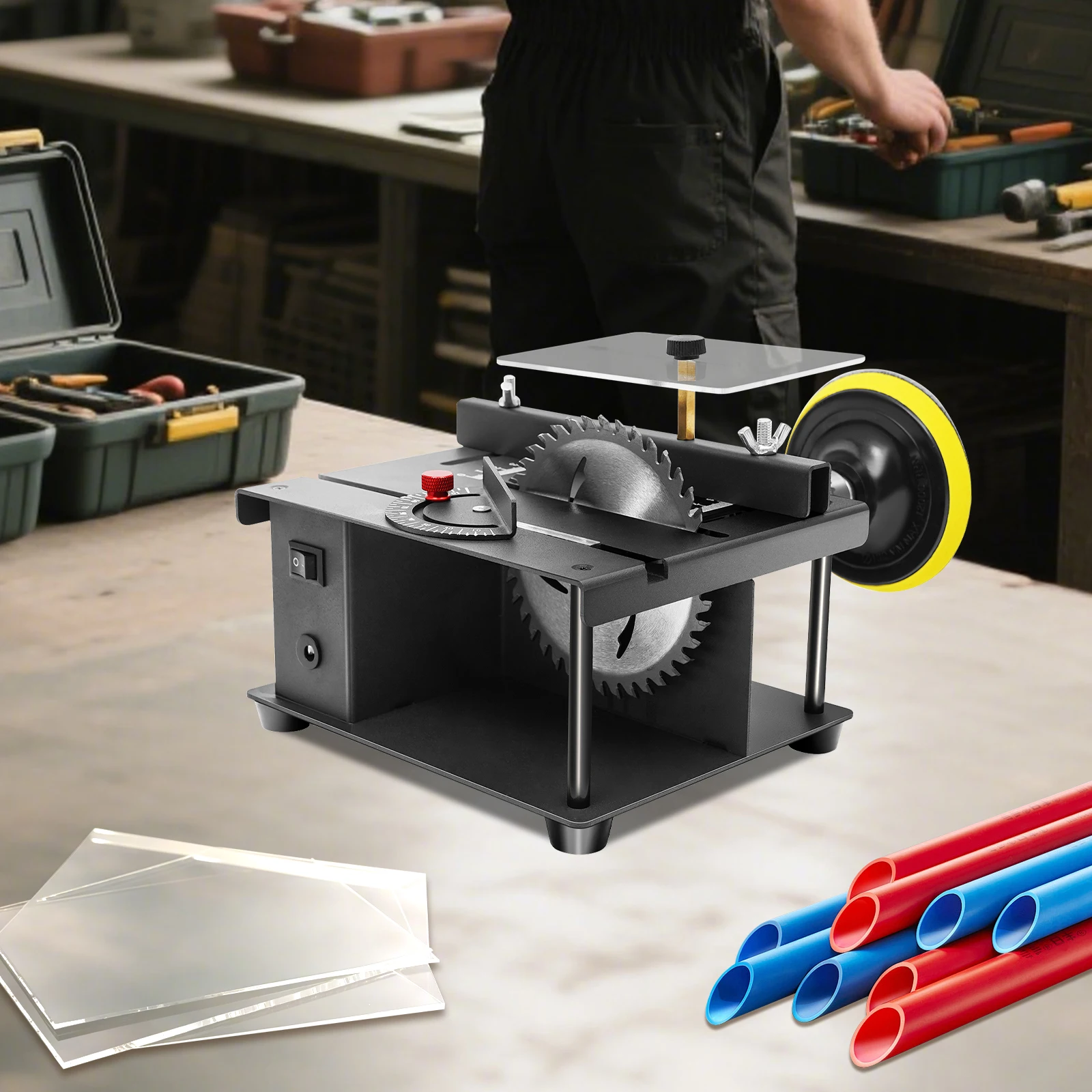 

0-90° Cold-rolled Steel Sheet Mini Table Saw Small Woodworking Electric Table Jade Wood Aluminum Alloy Acrylic