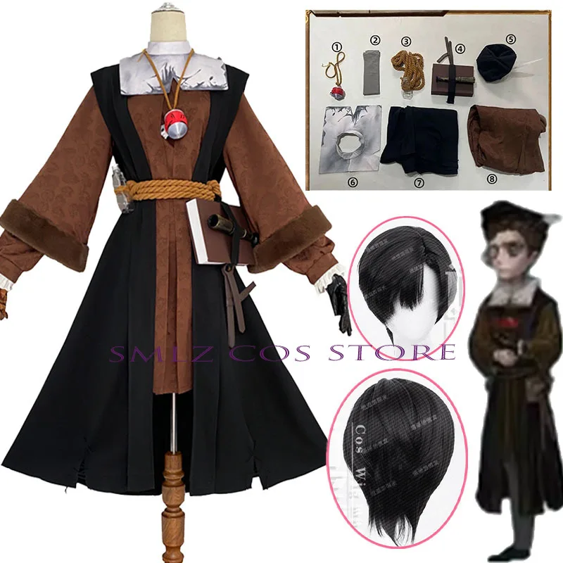 

The Call of the Abyss Novelist Game Identity V Orpheus Cosplay Costume Man Brown Uniform Cloak Suit Halloween Party Props Wig
