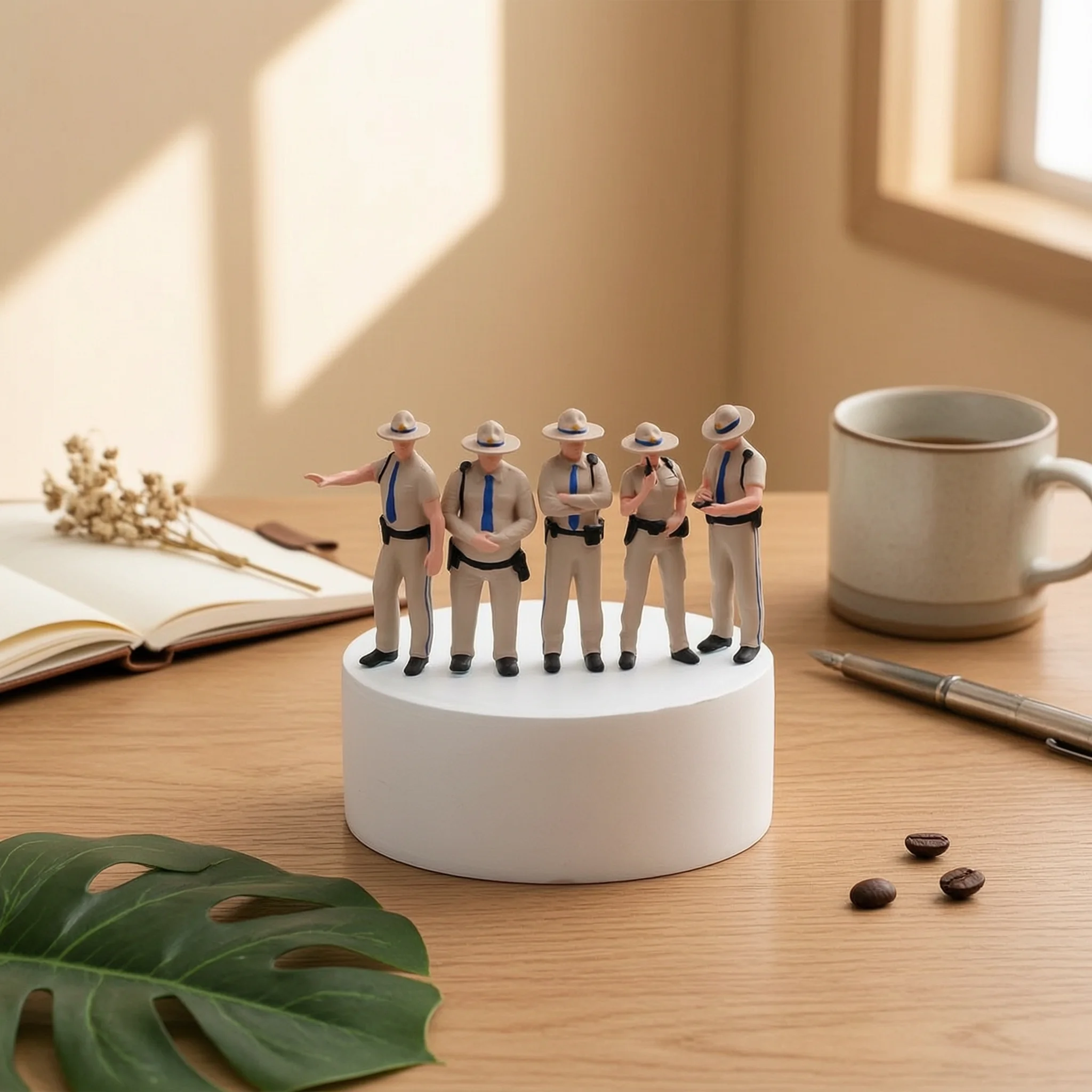 

5 Pieces Hand-Painted Resin Police Figures Beige Uniforms Miniature Police Figures 1/64 Scale Figure Tabletop Display