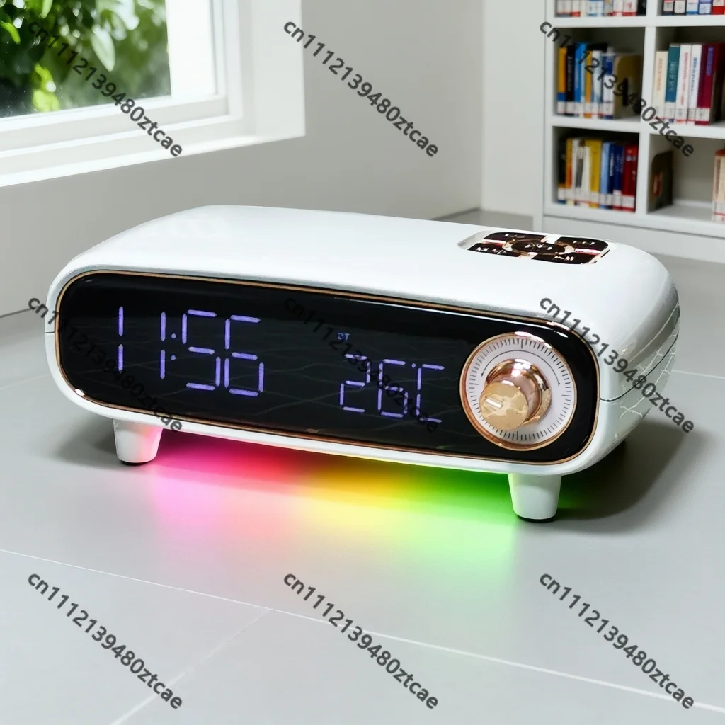 Bluetooth Speaker Card Bedside Clock Alarm Radio Rechargeable Ambient Light Audio Player
