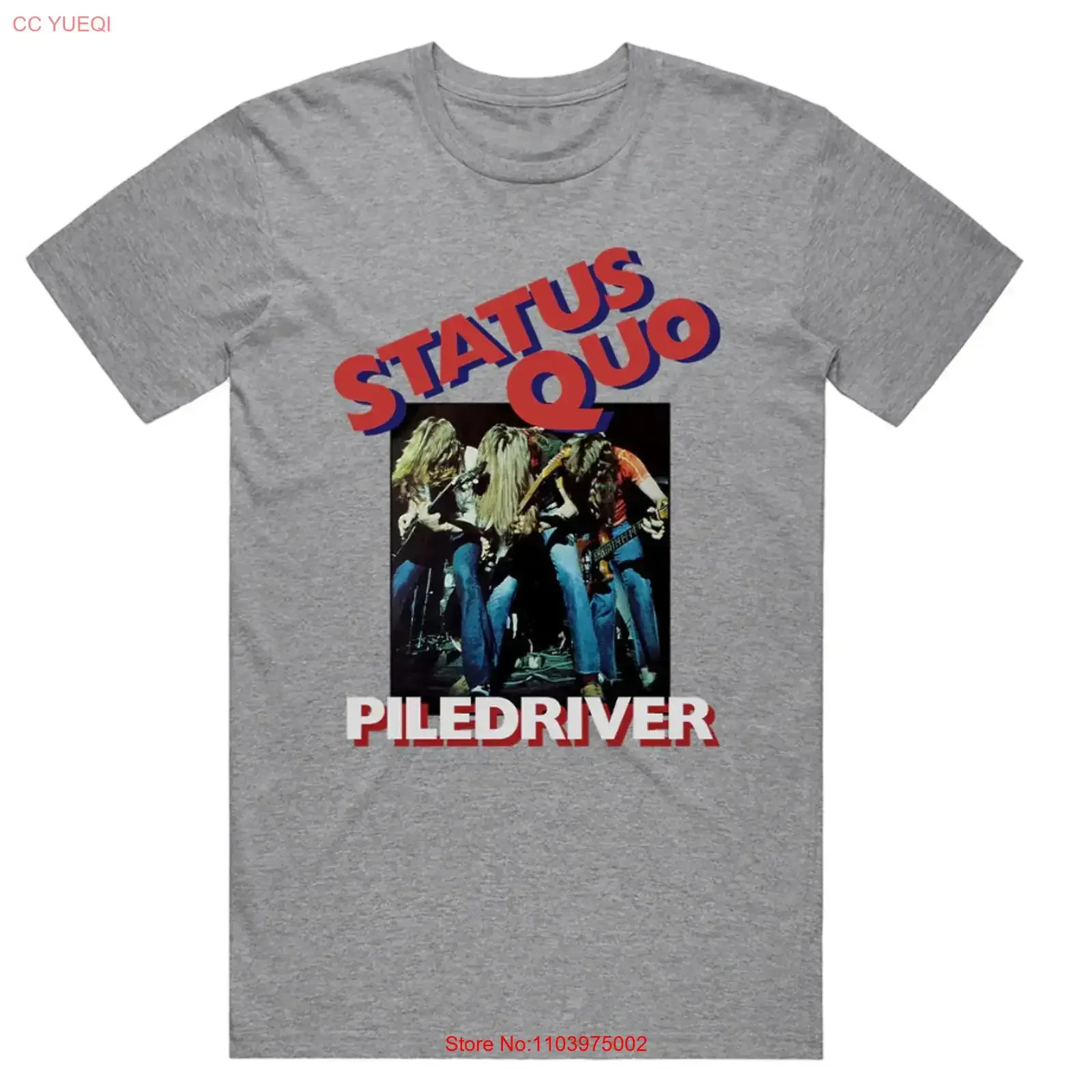 Camiseta de algodón grueso Status Quo Band Piledriver Album, color gris deportivo, todas las tallas, IN903, estilo vintage, lavada, elegante, suave, streetwear para hombre