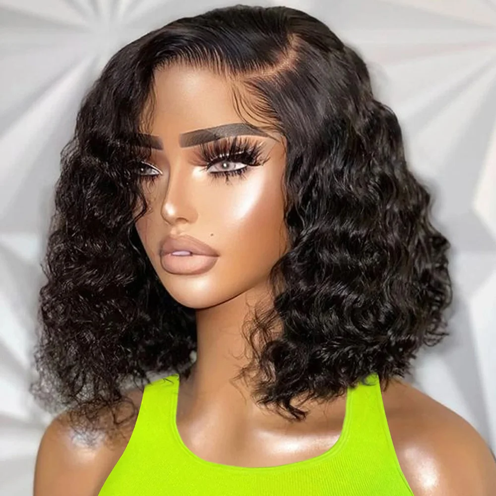 Pre Cut No Glue 13x4 Lace Frontal Wigs Transparent Curly Bob Wigs For Women Glueless Deep Wave 7x5 Lace Frontal Human Hair Wigs