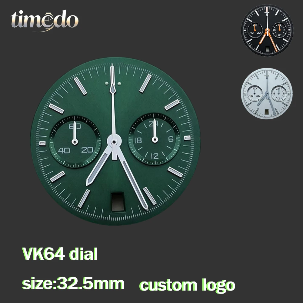 

Fashion chronograph VK64 dial 32.5mm green glowing men's watch modification accessories suitable for VK64 movement