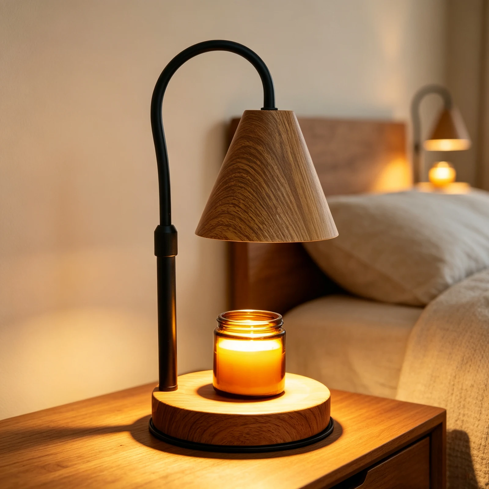 Adjustable Height Flameless Candle Warmer Lamp GU10 Wooden Base Melter with Stepless Dimming Home Decorative Gift Wax Table Lamp