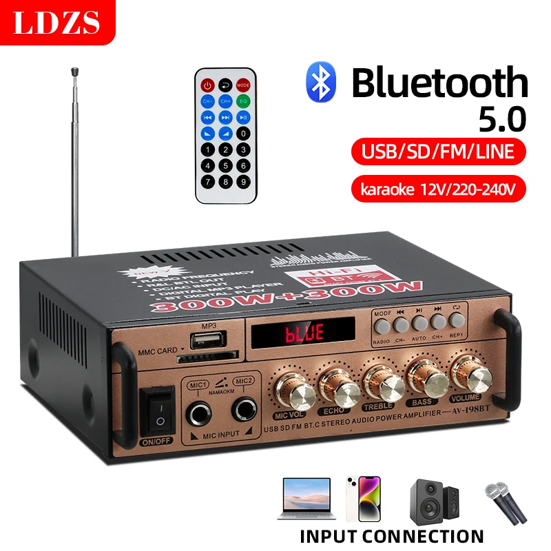 

Bluetooth-Compatible 12V/220-240V Home Power Amplifier Wireless Power Amplifier Stereo Audio Amplifier for Home Theater Speaker