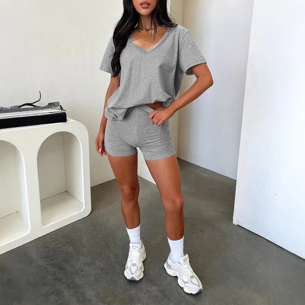 2025 Spring And Summer Women's Y2K Casual Sports T-shirt Hip-lifting And Abdomen-tightening Three-quarter Pants Two-piece Set