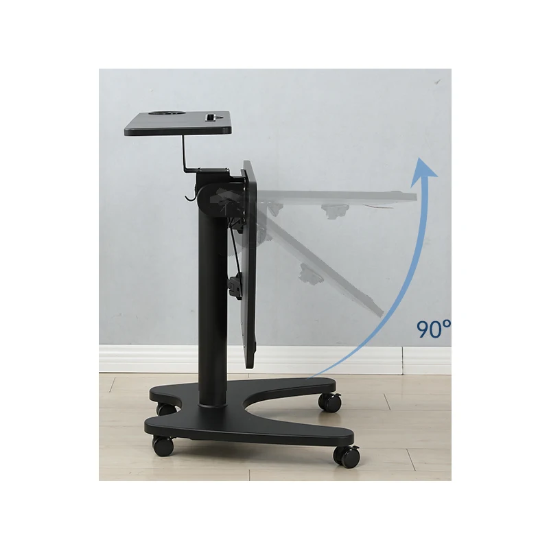 Pneumatic Height Control Foldable Adjustable Laptop Cart with Wheels Mobile Computer Desk for Home Office Movable Casters
