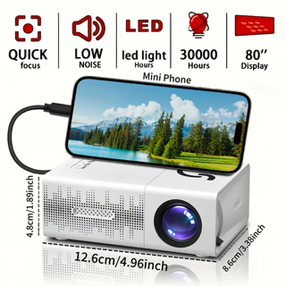 

Умный мини-портативный проектор, поддерживает 1080P, совместим с USB, смартфоном, iPad, ТВ-приставкой, ноутбуком — Проекция видео высокого разрешения
