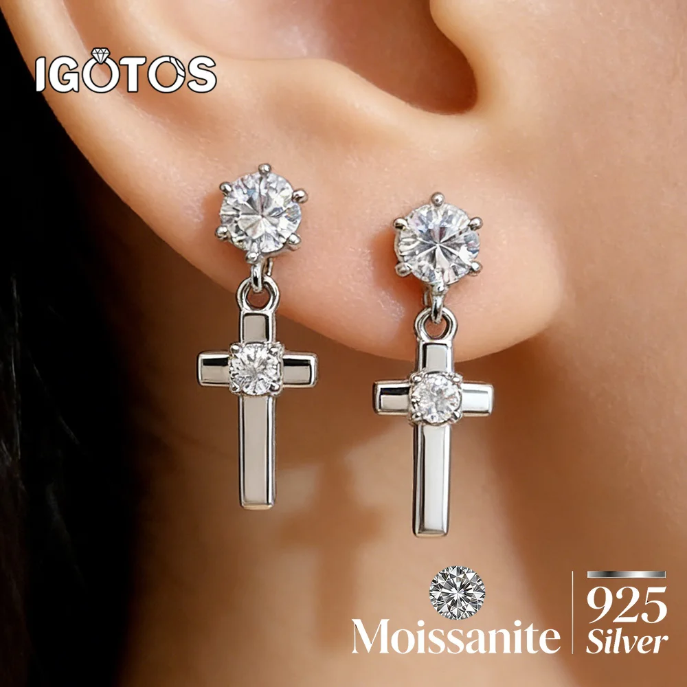

IGOTOS Cross Moissanite Stud Earrings for Women Sterling Silver 925 Jewelry Luxury Round Cut Lab Grown Diamond with Certificate