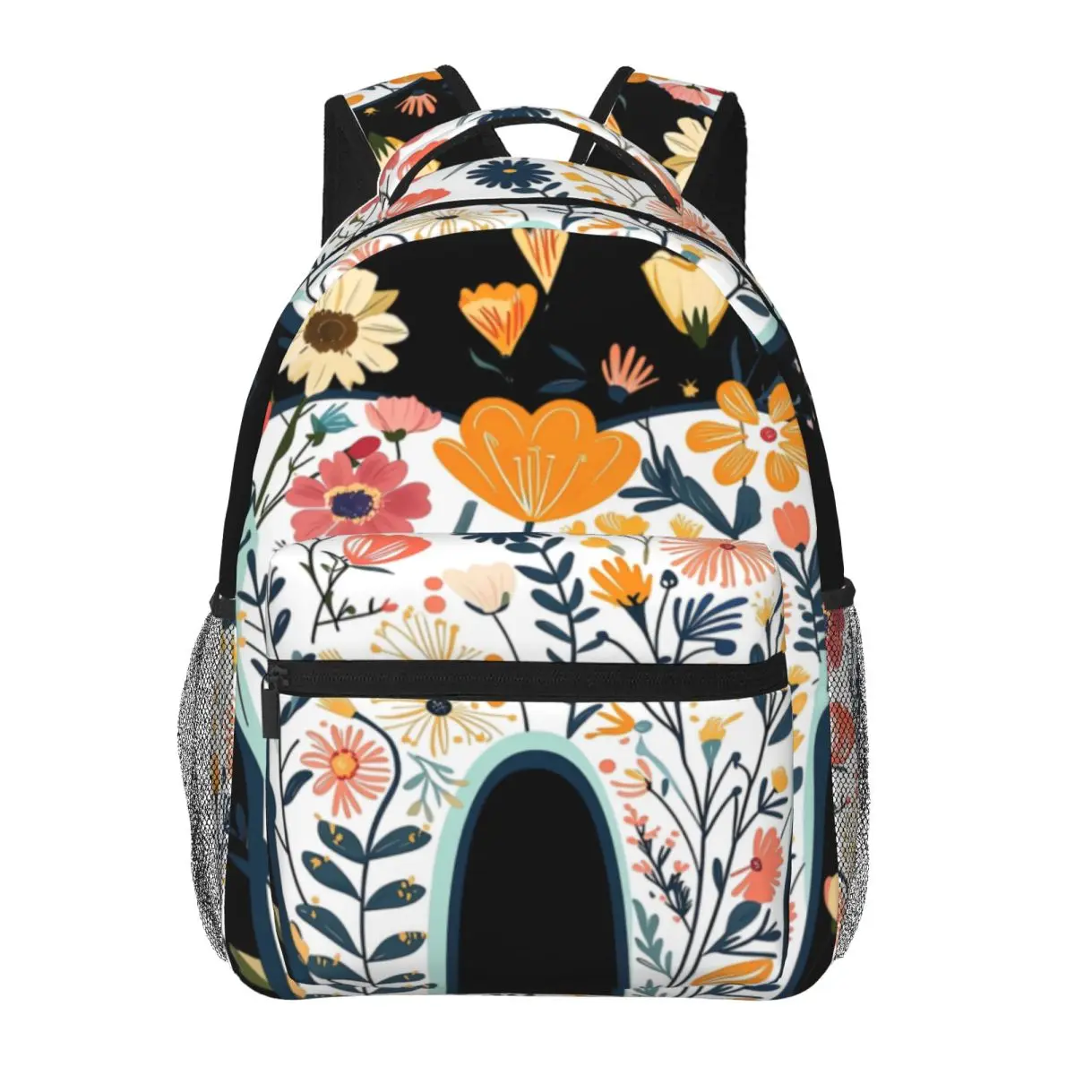 Romantic Cute Backpack Center Floral Wildflower Tooth Soft Botanical Dental Orange Pink Yellow Sweet Bookbag for Girls Teens Gym