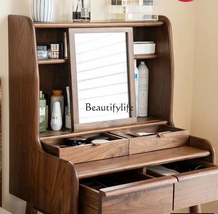 

FG28Bedroom Modern Minimalist Black Walnut Solid Wood Makeup Table Mirror Dressing Table