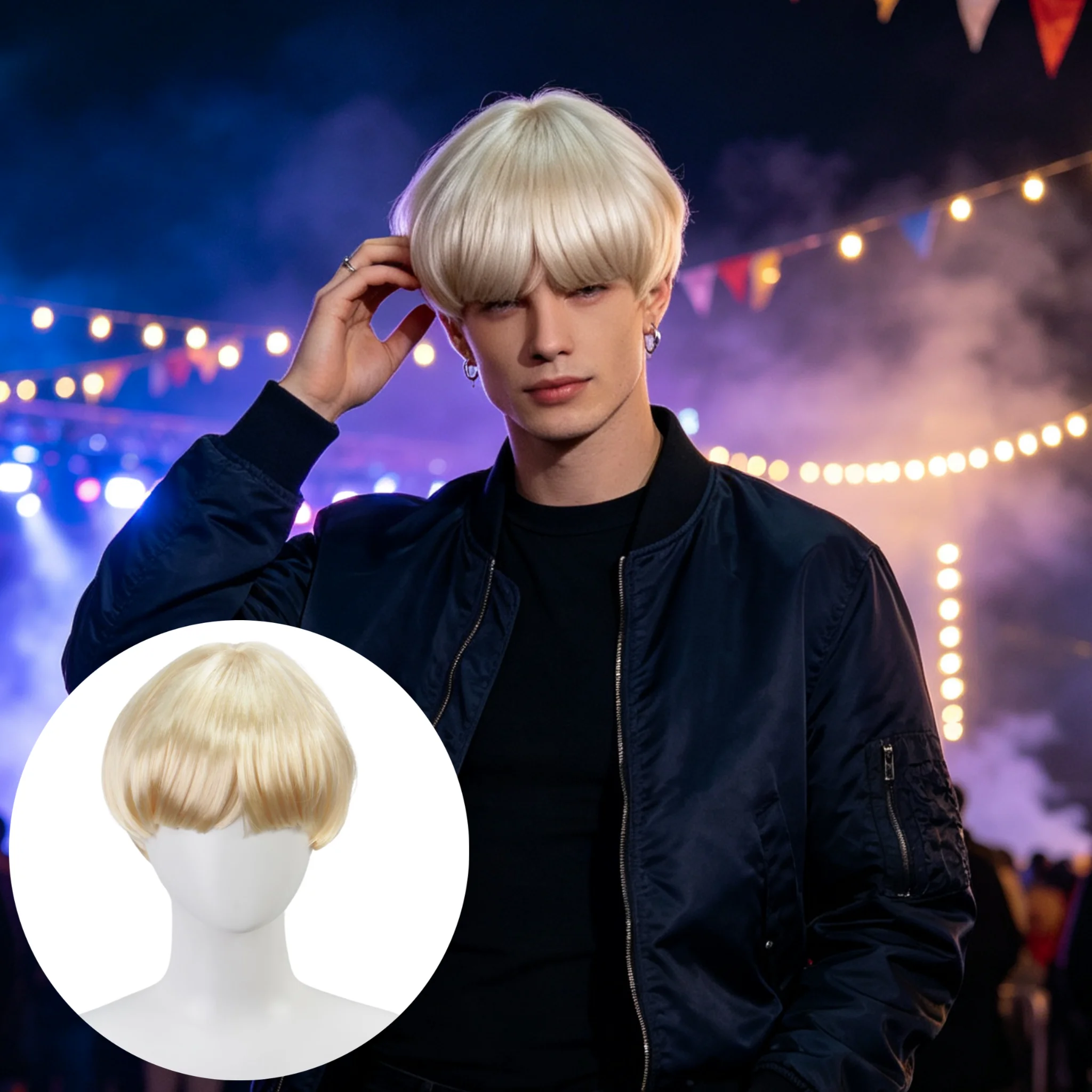 Anxin Brand Synthetic Fiber Wigs: 3 Colors Available, Mushroom Bowl Cap Wig, Pot Lid Style with Bangs, Suitable for Halloween, Christmas Parties, Comedy Shows, Retro Themed Cosplay, and Festivals