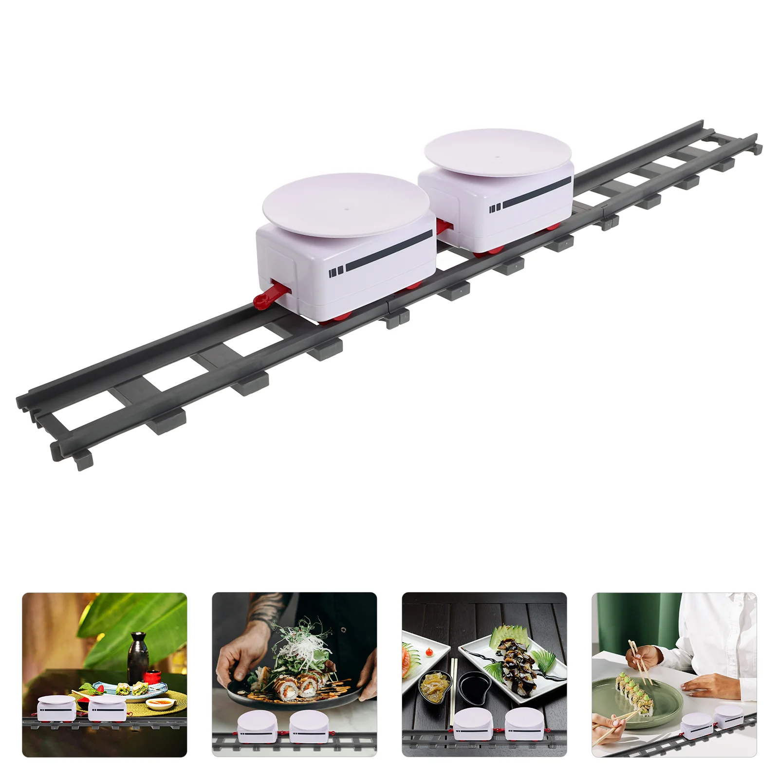 Conveyor Belt Sushi Track Electric Train for Boys Rotary Machine Food Rolling Kit Plastic Serving Tray Child Sashimi Plates