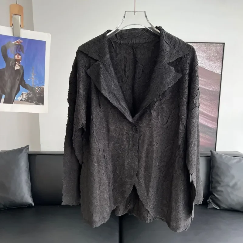 Giacca da abito plissettata Miyake Heavy Industries, colletto da abito in tinta unita, giacca Cardigan autunnale